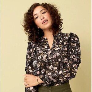 Loft Floral Ruffle Blouse Women's XS